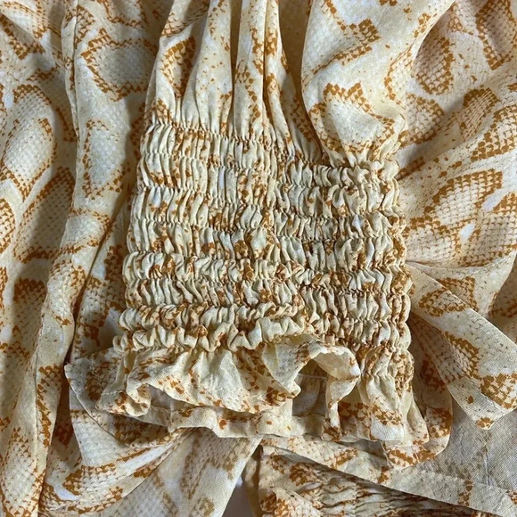 Faithfull the brand yellow snake print tie front long sleeve blouse size 4 - Picture 8 of 9